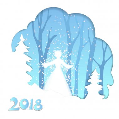 snow girl in winter forest. clipart