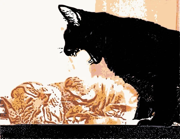 Evil black cat threatens the red cat — Stock Vector