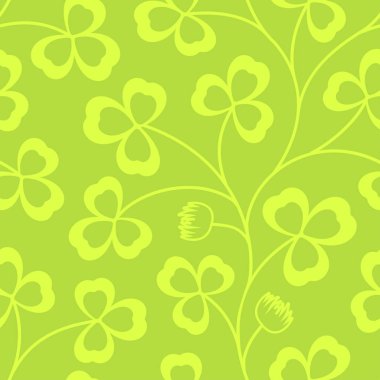 Yonca sorunsuz vektör desen bırakır. St Patricks günü yeşil arka plan. Shamrock duvar kağıdı