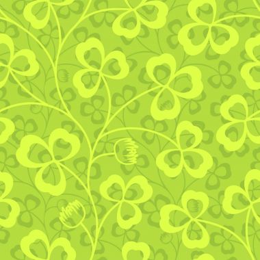 Yonca sorunsuz vektör desen bırakır. St Patricks günü yeşil arka plan. Shamrock duvar kağıdı