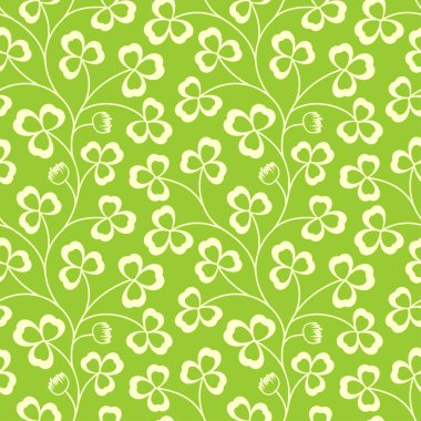 Yonca sorunsuz vektör desen bırakır. St Patricks günü yeşil arka plan. Shamrock duvar kağıdı