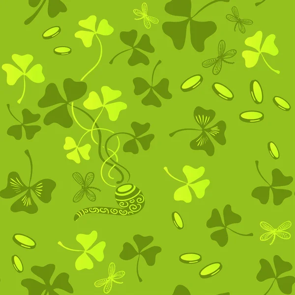 Clover lämnar sömlös vektor mönster. St Patricks Day grön bakgrund. Shamrock tapeter — Stock vektor
