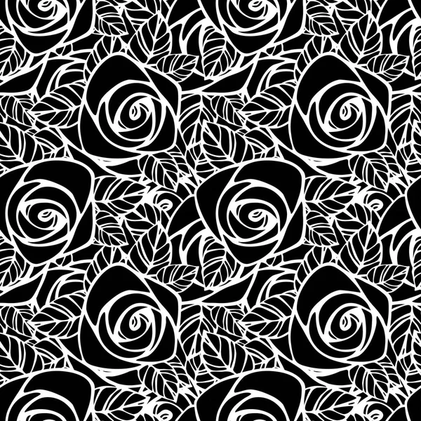 Patrón sin costuras con silueta de rosa blanco y negro. Papel pintado floral — Archivo Imágenes Vectoriales