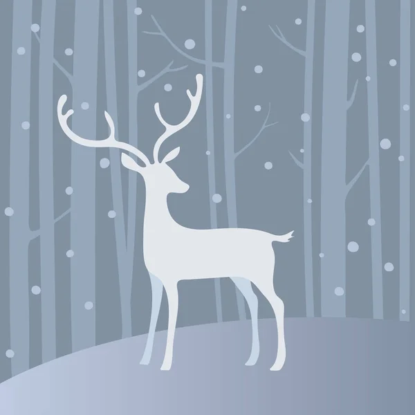 Witte vector herten in winter forest. — Stockvector