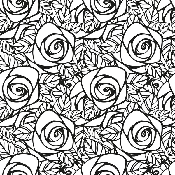 Seamless pattern with black and white roses silhouette. Floral wallpaper.