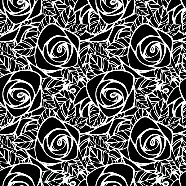Απρόσκοπτη Μοτίβο Μαύρα Και Άσπρα Τριαντάφυλλα Σιλουέτα Floral Ταπετσαρία — Φωτογραφία Αρχείου