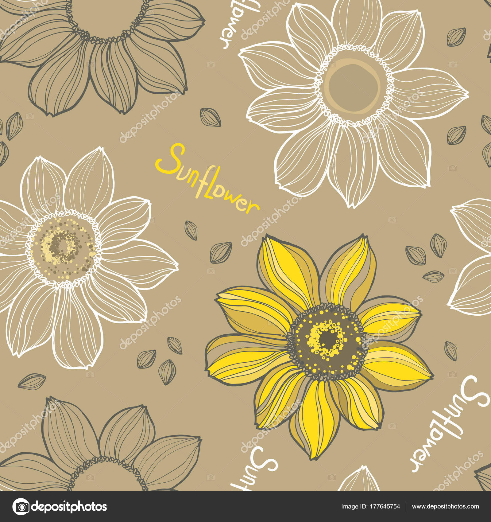Download Sunflower Vector Hand Drawn Sunflowers Seamless Pattern ...