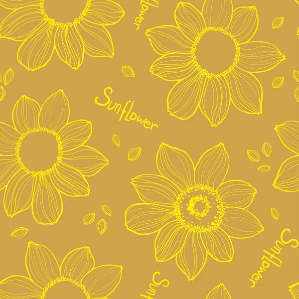 Girasol Vector Dibujado Mano Girasoles Patrón Sin Costura Sobre Fondo — Vector de stock