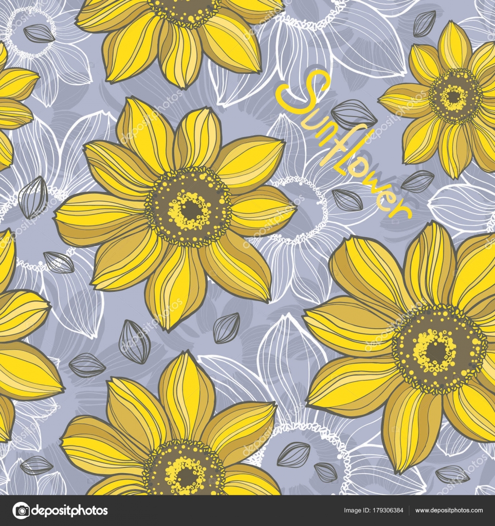 Download Sunflower. Vector hand drawn sunflowers seamless pattern ...