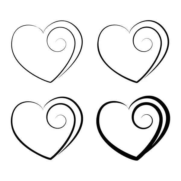 Four decorative vector hearts with different widths of lines — Stock Vector