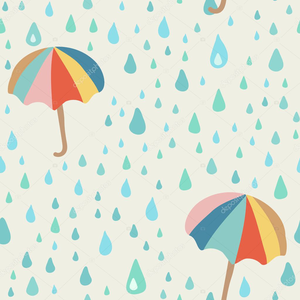 Vector doodle pattern with rain drop and umbrella. Beautiful abstract pattern, season illustration