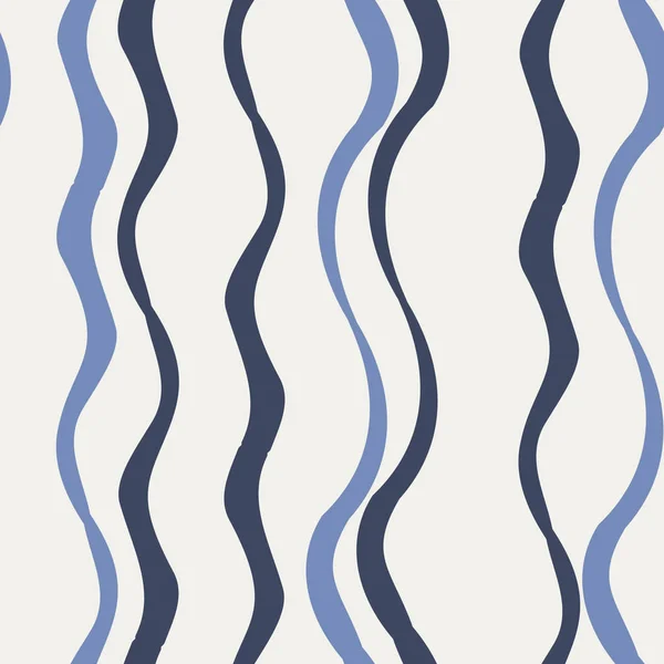 Vektor nahtloses Muster mit blauen Linien und Wellen auf beigem, endlosem Hintergrund. kann sowohl vertikal als auch horizontal verwendet werden. — Stockvektor