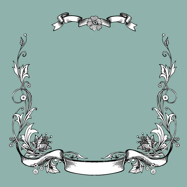 Grabado de marco de borde vintage vectorial con patrón de ornamento retro en diseño decorativo de estilo art nouveau antiguo. Marco decorativo. Remolinos florales y flores. Frontera para la cubierta . — Vector de stock