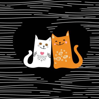 İllüstrasyon karakter tasarımı sevgililer gününde kedi sevgisi ve aşk kelimesi.