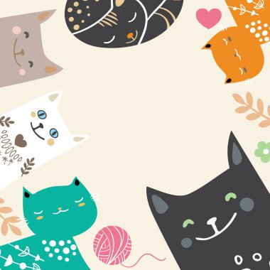 İllüstrasyon karakter tasarımı sevgililer gününde kedi sevgisi ve aşk kelimesi.