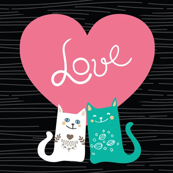 Vektorové ilustrace kreslení znaků design pár láska kočky v valentine den a slovo láska — Stockový vektor
