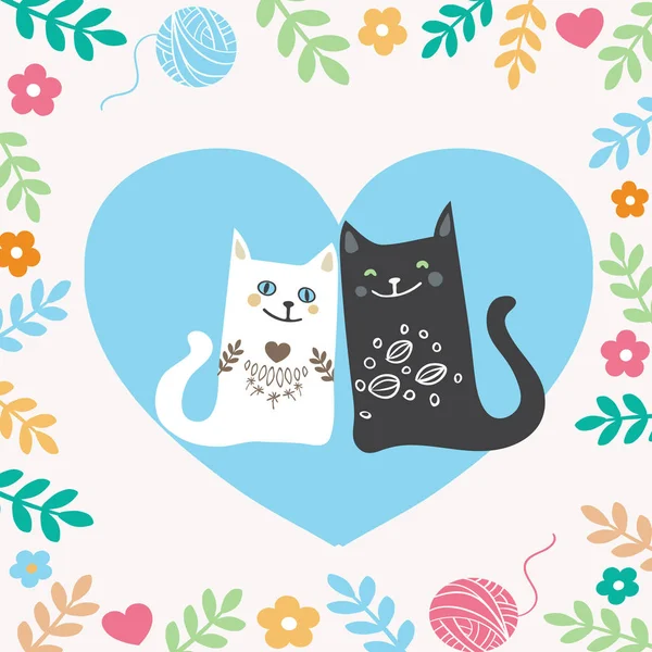 矢量插画画字设计情侣情人节爱猫 — 图库矢量图片