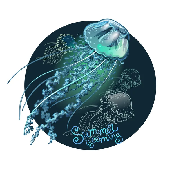 Alforreca subaquática. Mundo submarino. Ilustração de conto de fadas para inspiração — Fotografia de Stock