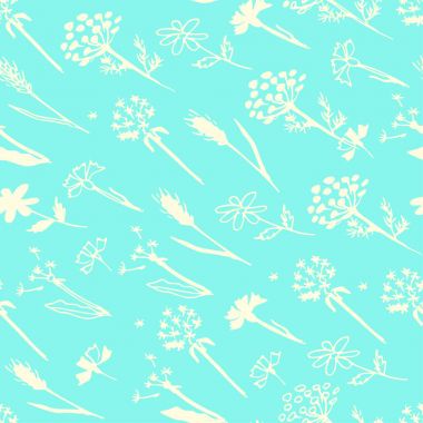 Elle çizilmiş bahar çiçek ve bitki kroki tarzı ile Seamless modeli. Tek renkli vektör sonsuz doğa arka plan.