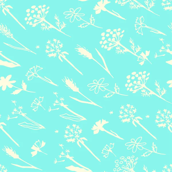 Patrón sin costuras con flores de primavera dibujadas a mano y plantas en estilo de boceto. Monocromo vector interminable naturaleza fondo . — Vector de stock