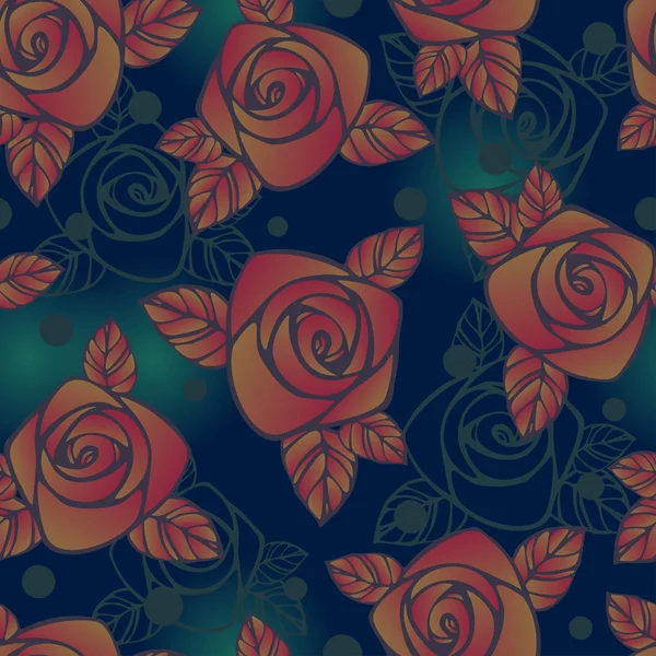 Nahtloser abstrakter dunkler Hintergrund mit Rosen. — Stockvektor