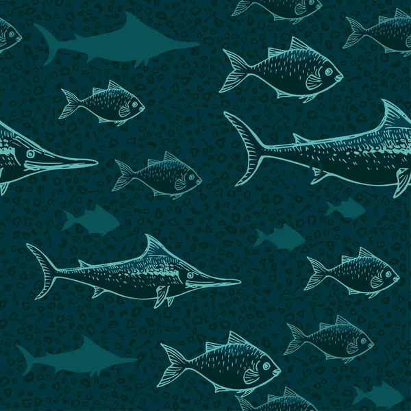 Fundo sem costura de esboços desenhados de peixe. Ilustração desenhada à mão —  Vetores de Stock