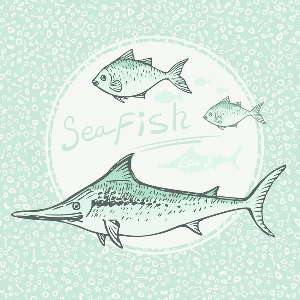 Vector vintage fisk ritning. Handritad svartvit skaldjur illustration. Bra för menyn, affisch eller etikett — Stock vektor