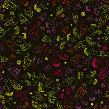 Sevimli çizgi seamless modeli ile zemin, su ve hava araç