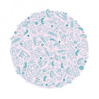 Siyah ve beyaz satır sanat vektör elle çizilmiş set karikatür doodle araç. Yuvarlak kompozisyon