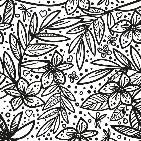Vetor vetor preto e branco sem costura belo padrão artístico tropical com folha tropical, diversão praia de verão, preto e branco original elegante fundo floral impressão . — Vetor de Stock