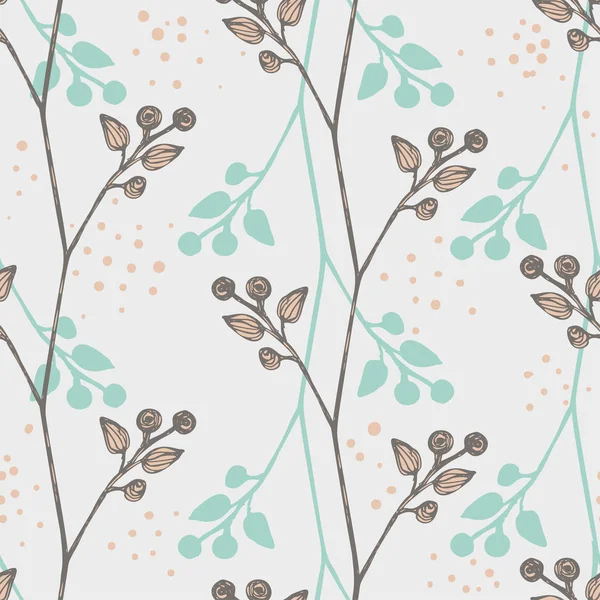 Floral φόντο άνευ ραφής με μικρά φύλλα, κλαδιά των φυτών. Απλό μοτίβο. Μπλε, λευκό χρώμα, η ιδέα για την εκτύπωση, Ιστός, συσκευασία, scrapbooking εικονογράφηση διάνυσμα στυλ liberty Millefleurs — Διανυσματικό Αρχείο