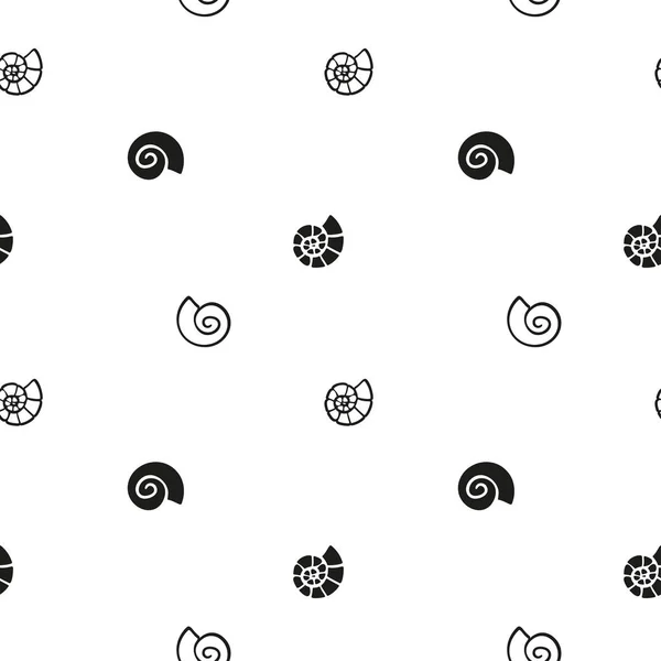 Vektor abstraktes Schwarz-Weiß-Muster mit Muscheln. einfacher monochromer, nahtloser Hintergrund — Stockvektor