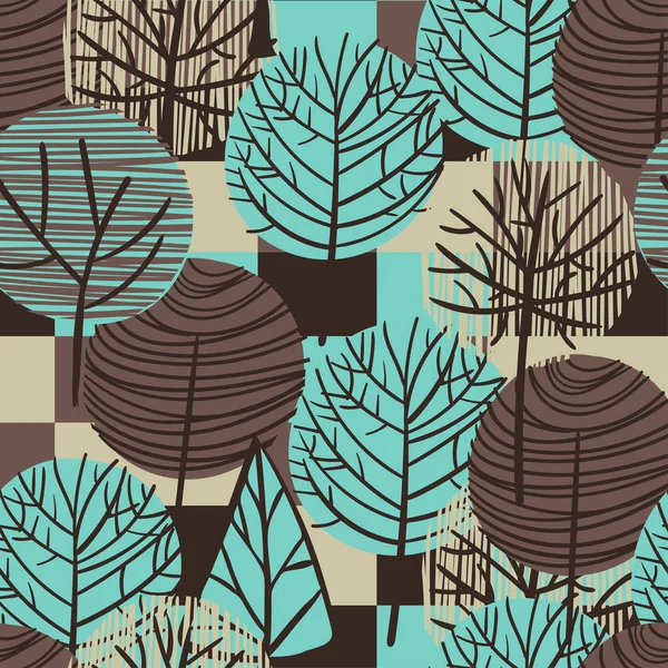 Ретро геометричний безшовний візерунок з абстрактними стилізованими деревами. Ідея друку, тканини, упаковки, скрапбукінгу Векторні ілюстрації — стоковий вектор