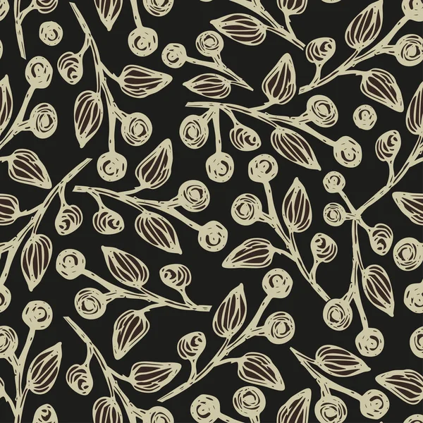 Fond floral sans couture avec de petites feuilles, des brindilles de plantes. Modèle simple. Couleur rose pâle et gris foncé L'idée d'impression, tissu, emballage, scrapbooking Illustration vectorielle Millefleurs — Image vectorielle