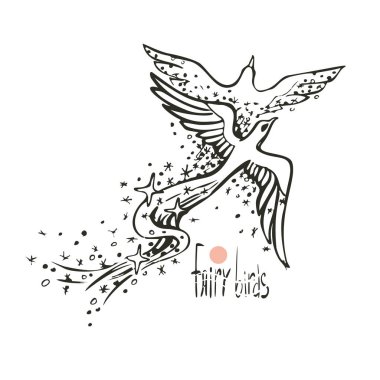 Aşık iki peri masalı kuşlar gökyüzünde dans. Uçuş ruhun