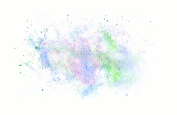 Absztrakt kép kék, zöld, orgona akvarell fröcsköl és csepp fehér alapon. Többszínű tapéta. Absztrakt akvarell gyönyörű festett színes háttér — Stock Fotó