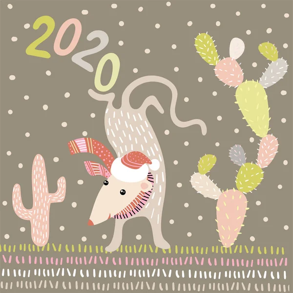 Акробат миша. Шаблон листівки або різдвяний плакат з штрихом — стоковий вектор