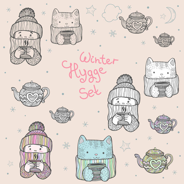 Набор милых зимних символов и элементов в виде Ли
