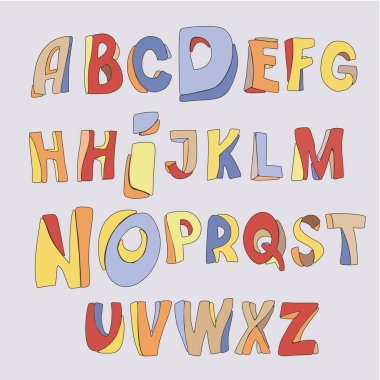 Alphabets Set of multicolored letters with thin dark outline