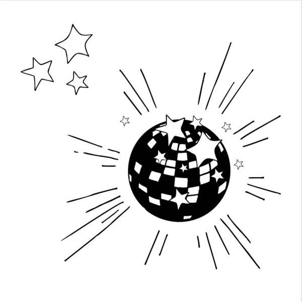 Vektorbild Einer Gezeichneten Discokugel Mit Highlights Und Sternen Auf Weißem — Stockvektor