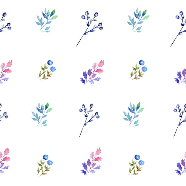 Piękny akwarelowy rysunek różnych kolorowych roślin na białym tle. Płynne tło do tapety, tekstury i tekstyliów. — Zdjęcie stockowe