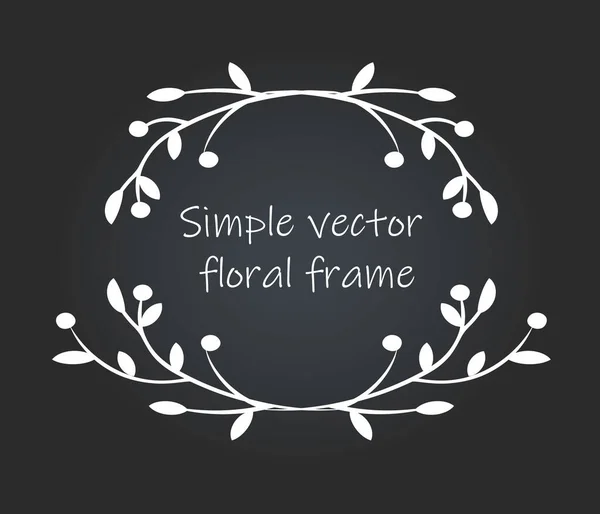 Vector afbeelding van een wenskaart met een zilveren bloemkader op een donkere achtergrond en de inscriptie Eenvoudige vector bloemkader — Stockvector