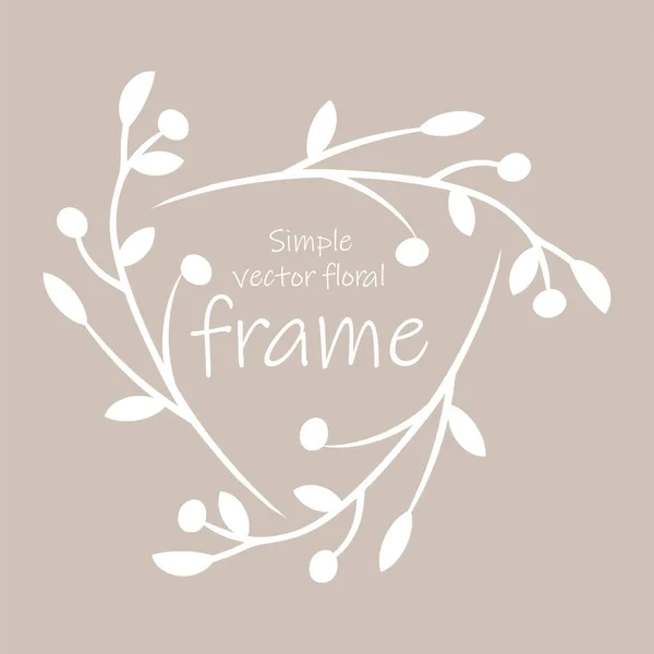 Vektorbild einer Grußkarte mit weißem Blumenrahmen auf hellem Hintergrund und der Inschrift Simple vector floral frame — Stockvektor