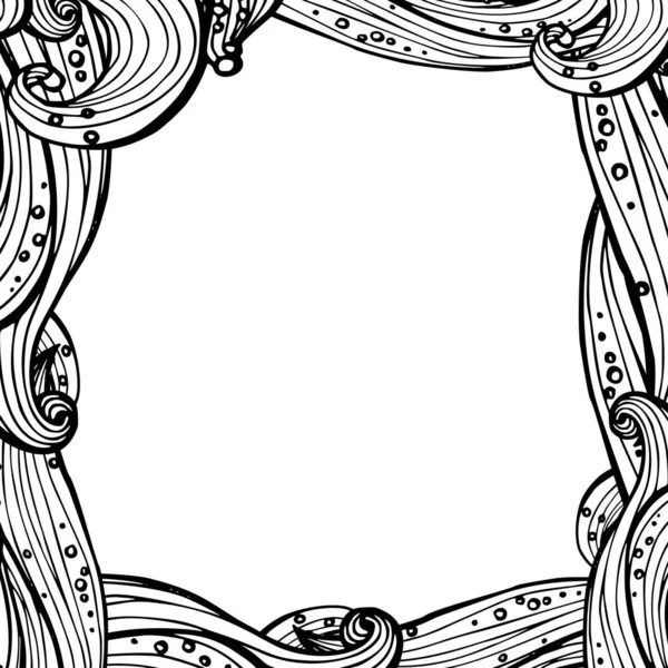 Vector image of a frame from black and white drawn wave. — Stock Vector