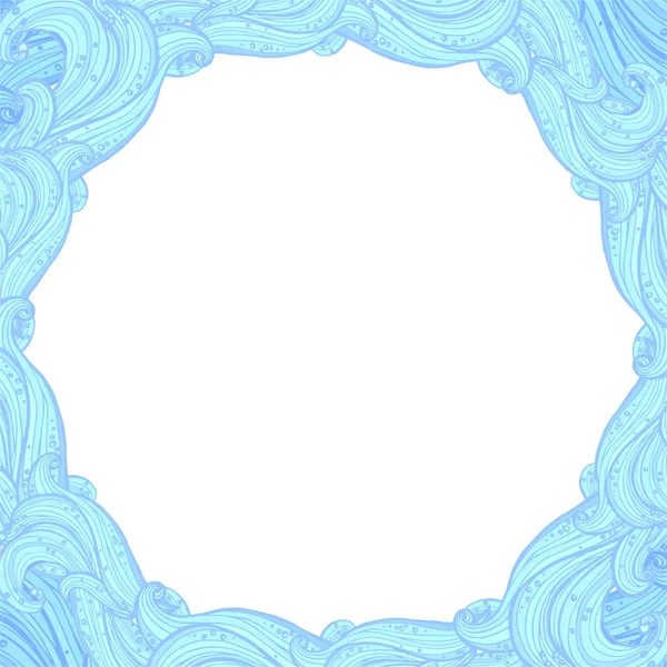 Moldura vetorial com um meio redondo de elementos de borda azul de ondas — Vetor de Stock