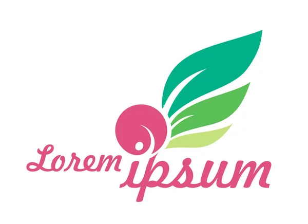 Векторный розово-зеленый логотип в виде фруктов и листьев с надписью на логотипе lorem ipsum — стоковый вектор