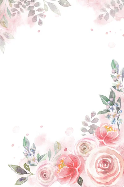 Moldura aquarela com padrão floral de rosas — Fotografia de Stock