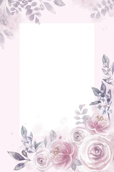 Vertical watercolor frame with roses floral pattern — Stock Photo, Image