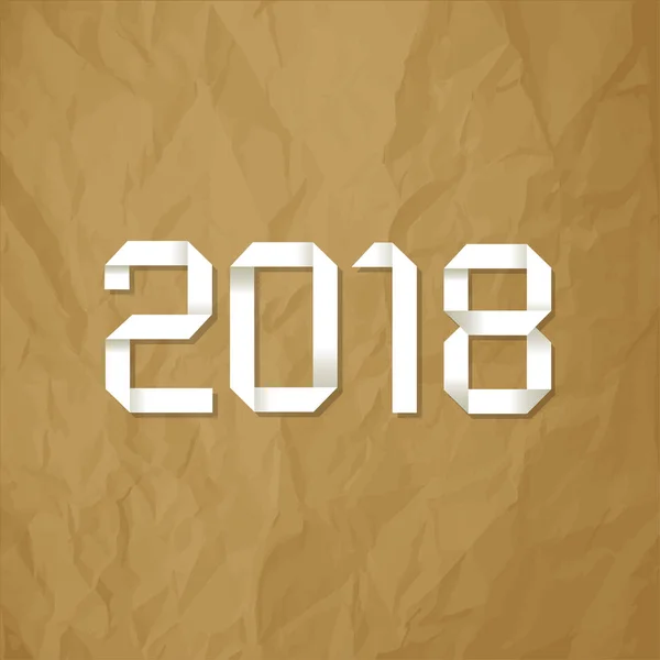 Origami 2018 symbol na tle zmięty papier brązowy — Wektor stockowy