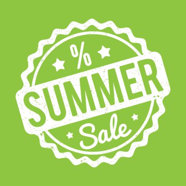 Yaz Satılık lastik damgası yeşil bir arka plan üzerinde beyaz.